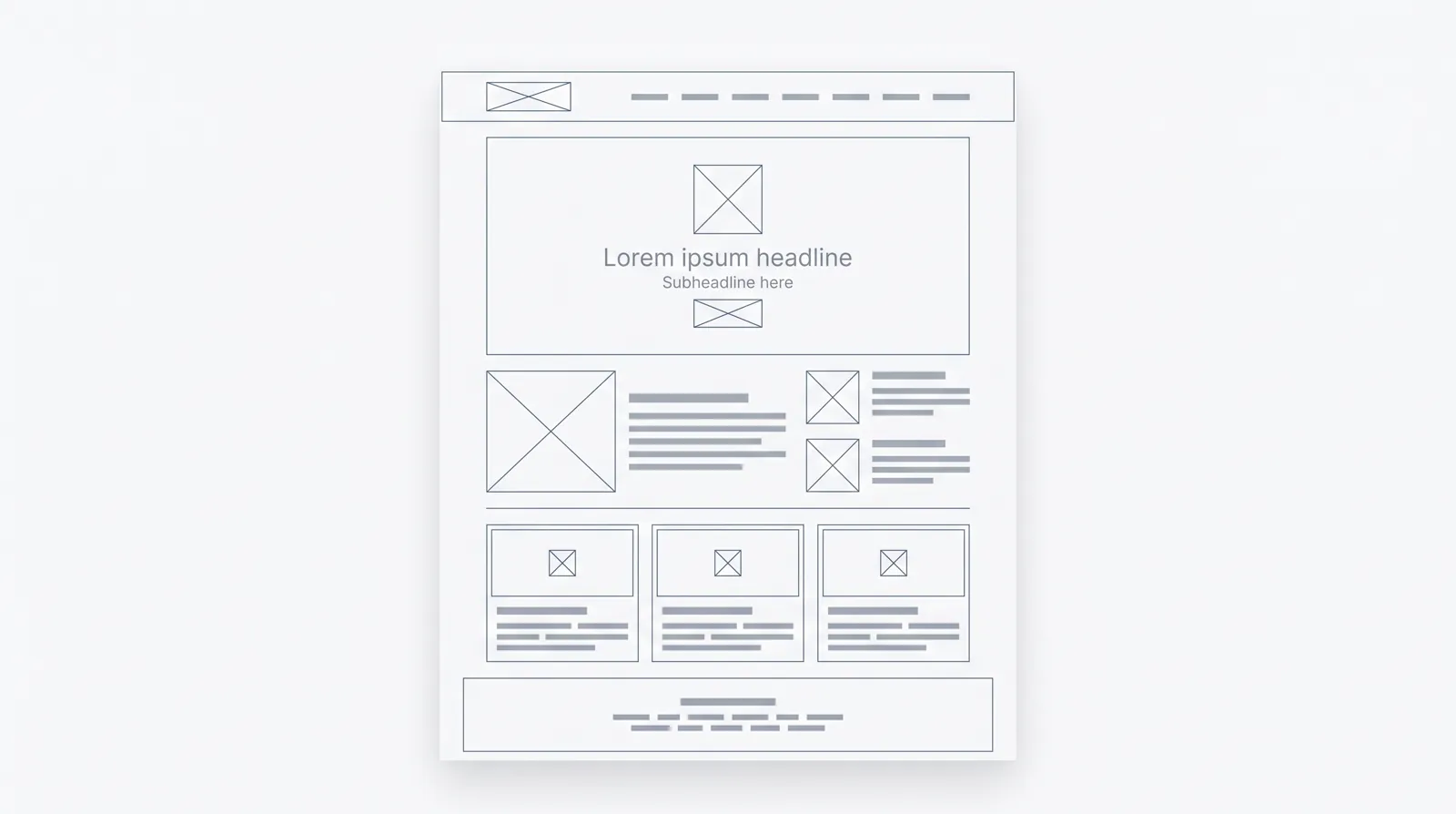 A gray wireframe filling in to become a finished rendered web page